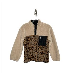 Rails | Saga Plush Sherpa Pullover in Cream Leopard Mix XS